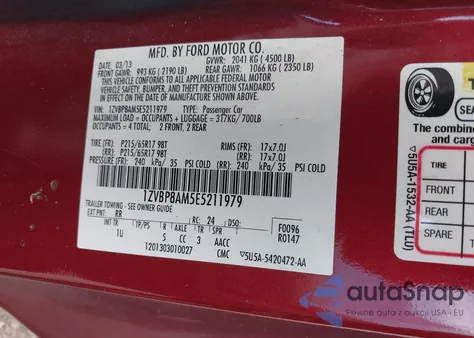 2014 Ford Mustang V6 z USA, uszkodzony, nr VIN 1ZVBP8AM5E5211979